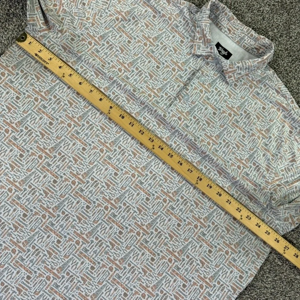 Waggle Golf Men 2XL Polo Shirt White Tool Print Short Sleeve Performance Stretch - Picture 7 of 10